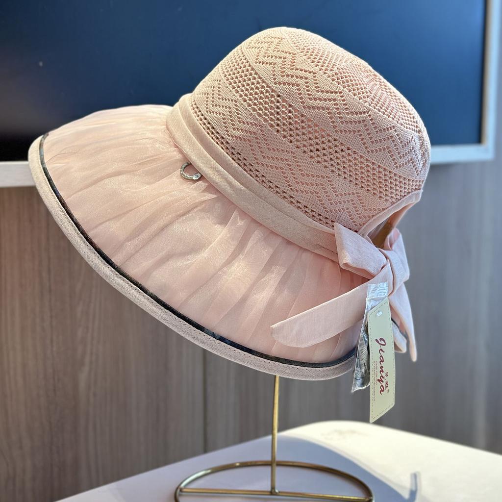 Summer New Hat Women's Sunshade Hollow Beach Bucket Hat Outdoor Travel Bow Sun Hat