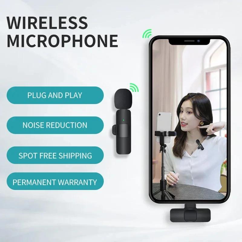 Microfone de lapela sem fio 2.4G portátil para gravação de áudio e vídeo mini microfone para iPhone Android transmissão ao vivo para jogos telefone