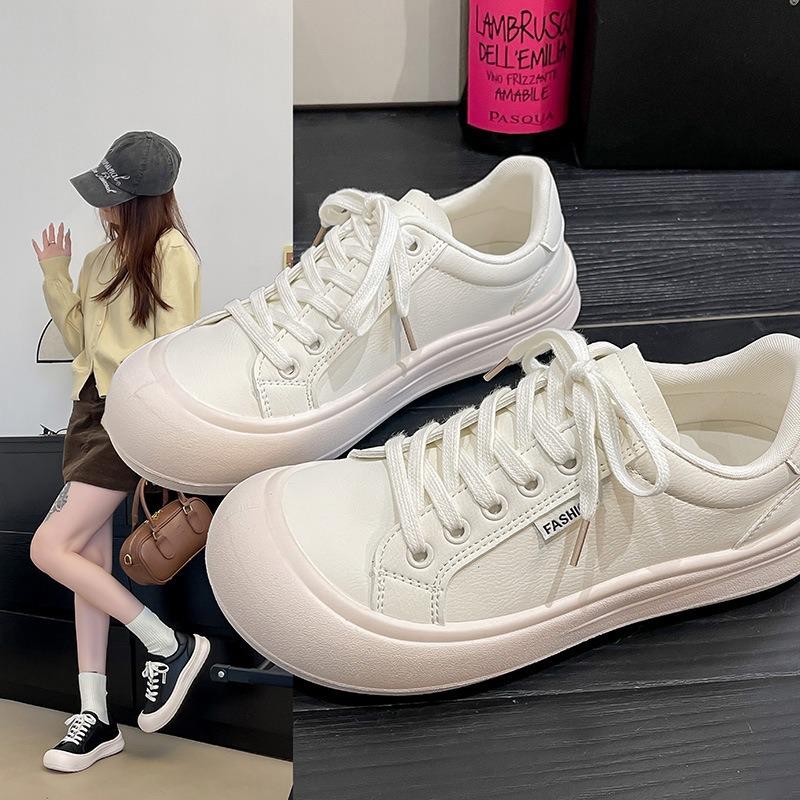 Little white shoes women's single shoes autumn minimalist doll head simple fashion lace-up flat casual shoes women's board shoes