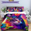 3pcs Multicolored Cat Quilt Set Cartoon Themed Bed Quilt Set Lovely Character Bedroom Decor Bed Quilt