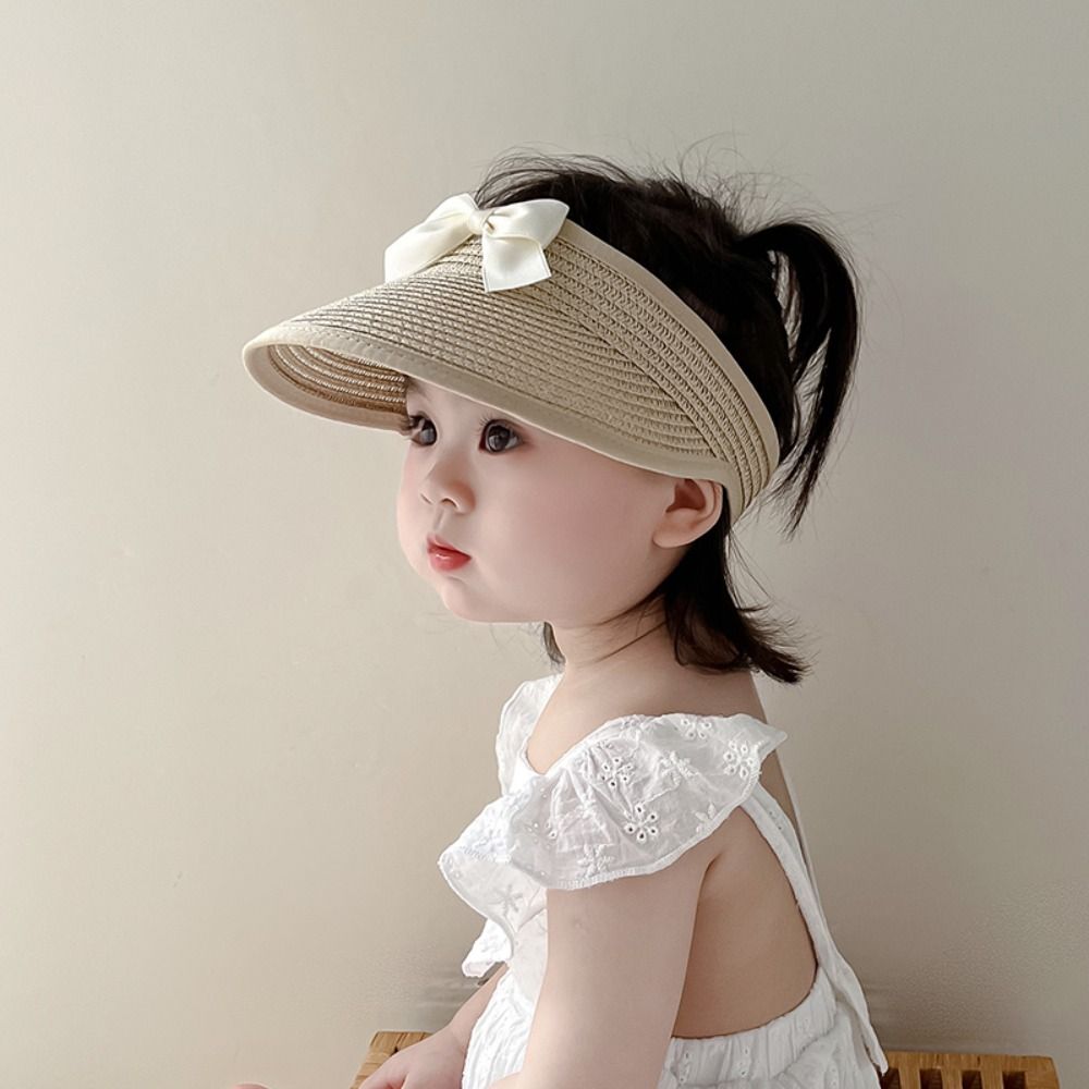 Empty Top Bow Straw Hat Korean Visor Cap Fashion Baby Straw Caps  5-36 Months
