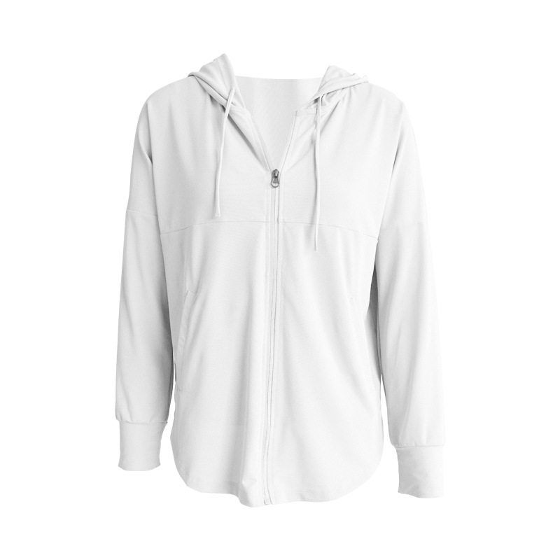 

Fashion Loose Yoga Fitness Outwear Women s Hooded Zip Cardigan Long Sleeves Sports Tops Women s Yoga Clothes Spring & Fall White S