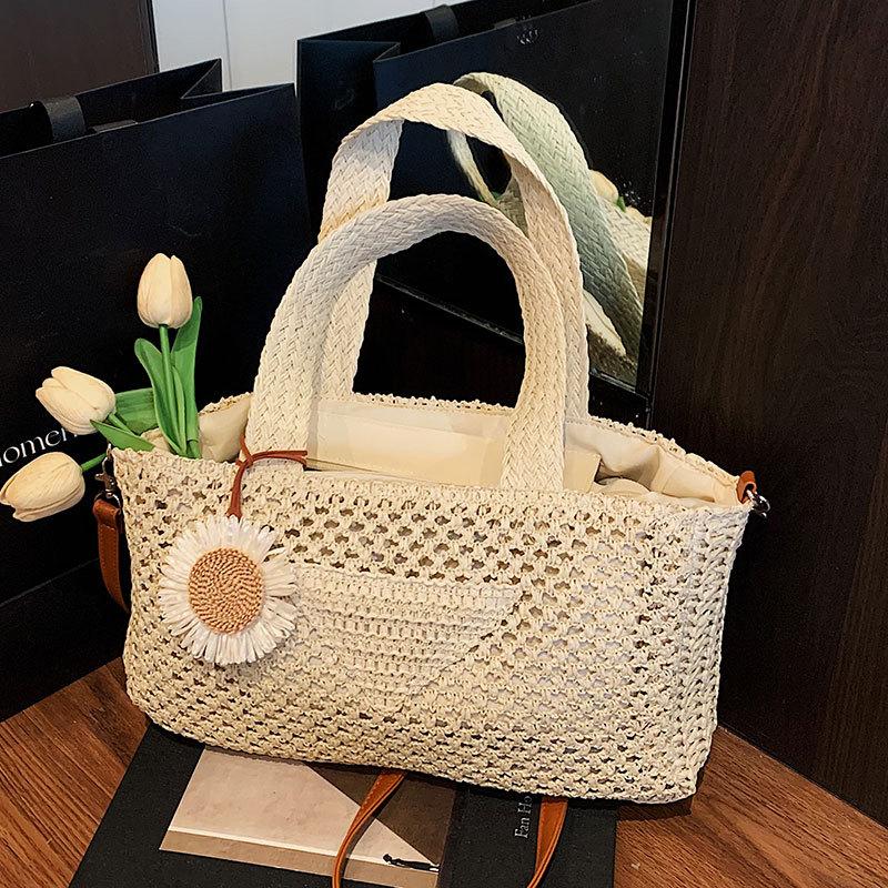 Spring and Summer Popular Holiday Style Portable Vegetable Basket Bag Niche Versatile Leisure Literature Large Capacity Straw Messenger Bag