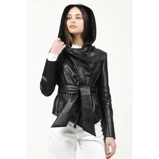 Womens Jacket Belted Plus Large Big Size Genuine Leather Women's Jacket