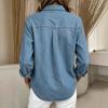 Women's Casual Long Sleeve Denim- Shirt with Stand Collar for Everyday Wear