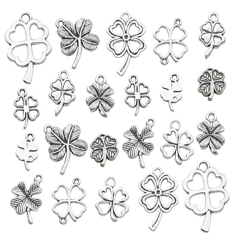 Antique Silver Alloy Four-Leaf Clover Pendant Charm for DIY Jewelry