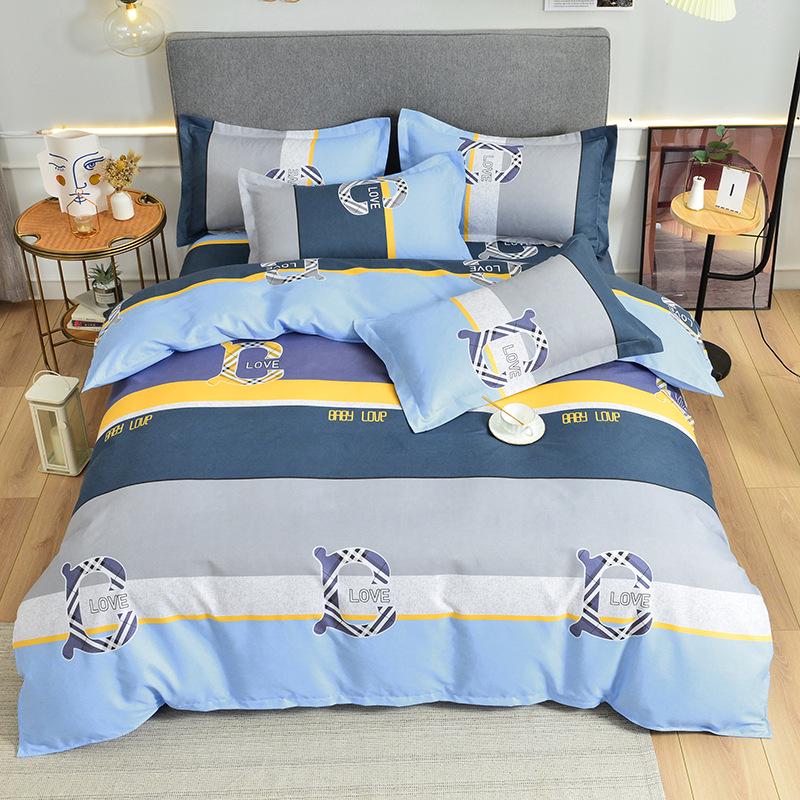 Gestreifte Bettwäsche aus gebürsteter Baumwolle für Herbst/Winter – Verdickter Bettbezug & Laken