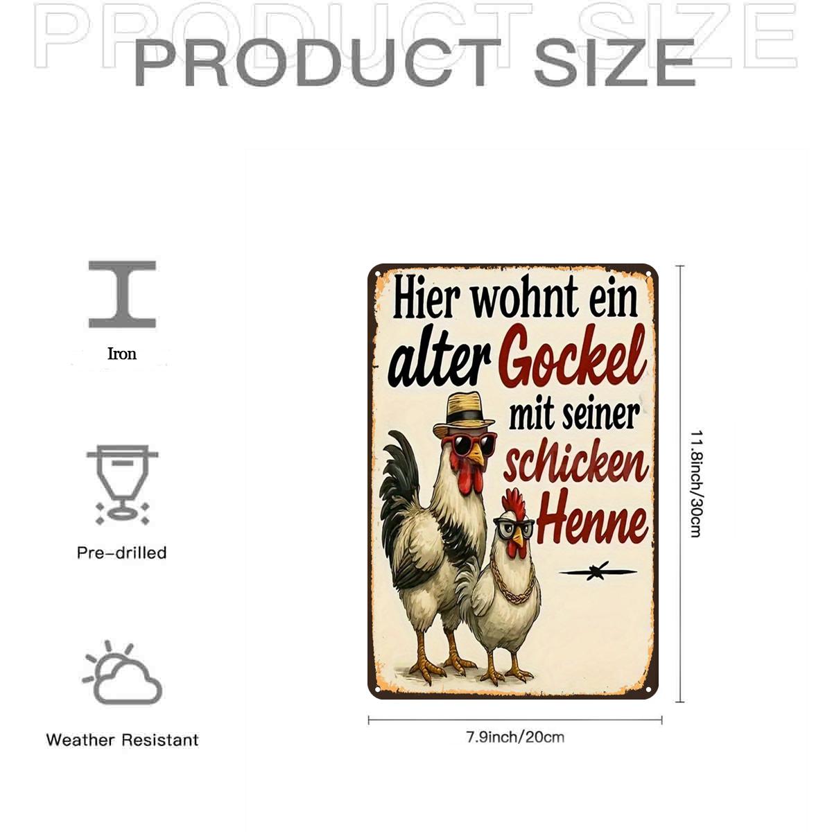 

Vintage Retro Iron Chicken Couple Sign PreDrilled Holes for Easy Hanging Ideal Wall Decor for Farm Chicken Coop Bathroom 20x30cm（7.8x11.8inch）