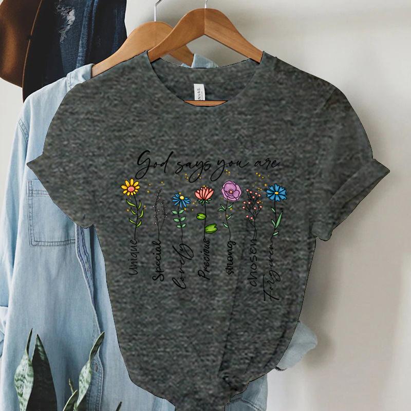 God Says You Are Unique Print T Shirt Women Gospel Music Fashion Streetwear Tops Vintage Religion Faith Christian Tees Tshirt
