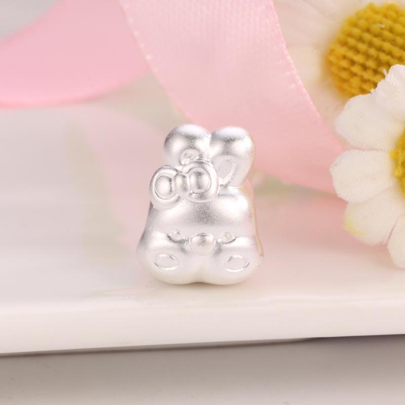 Sterling Silver 999 Zodiac Rabbit Charm 3D Painted Bead Bracelet Accessory