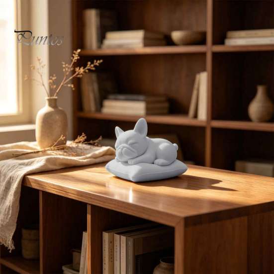 White Bulldog Model for Painting Sleeping French Figurine, 3D Printed Small Dog Statue, Cute PLA Animal Sculpture Home, Office, Desktop, Car Dashboard