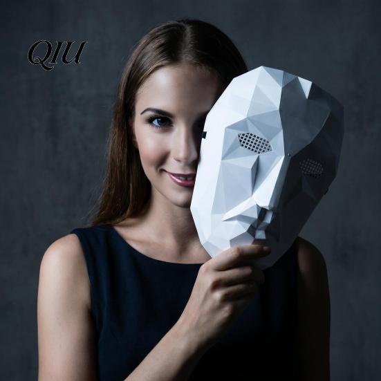 Full Face Geometric Mask Halloween Mask, Polygonal Cool Party with Mesh Eyes, Three Dimensional Black White Cosplay for Masquerade, Costume Accessory