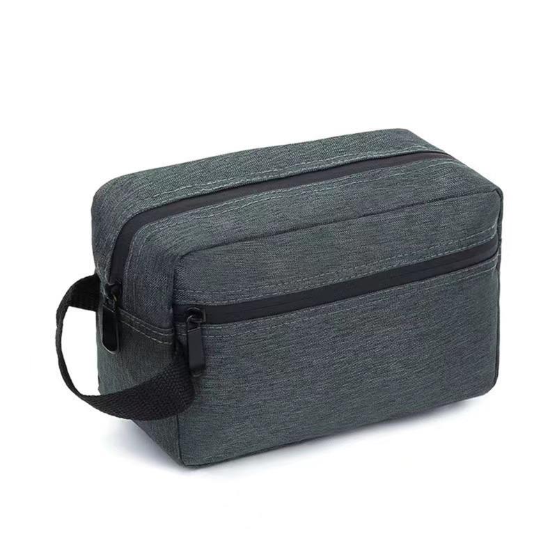 Casual Canvas Cosmetic Bag With Leather Handle Travel Men Wash Shaving Women Toiletry Storage Waterproof Organizer Bag