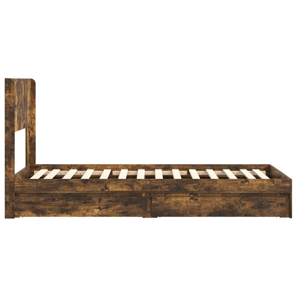 Bed Frame with Storage Space and Headboard Smoked Oak