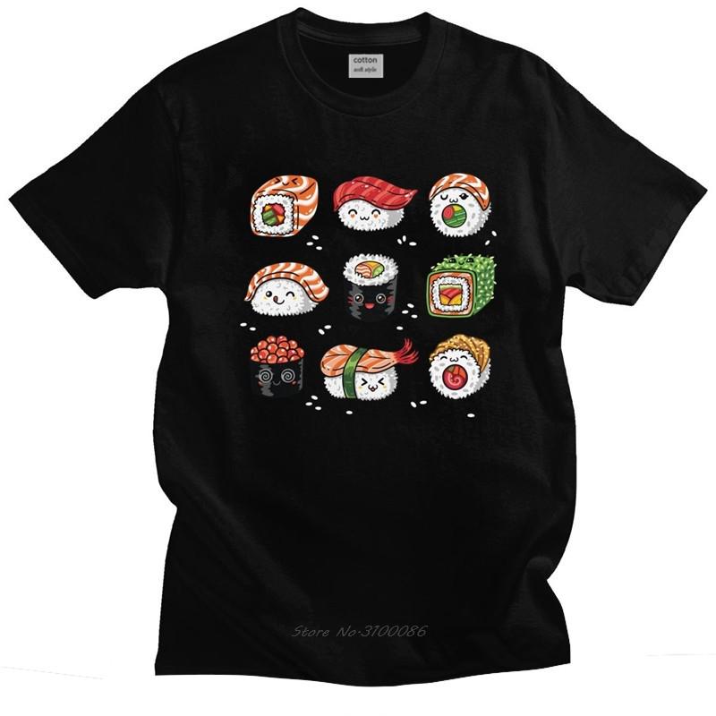 Kawaii Japan Sushi T Shirt Unisex Soft Cotton Handsome Tshirt Short Sleeved Cartoon Tshirt Anime Unisexga Tee Tops Loose Fit Clothing