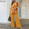 ZANZEA Women Long Sleeve Floral Blouse and Pants Casual Two Piece Suit Sets