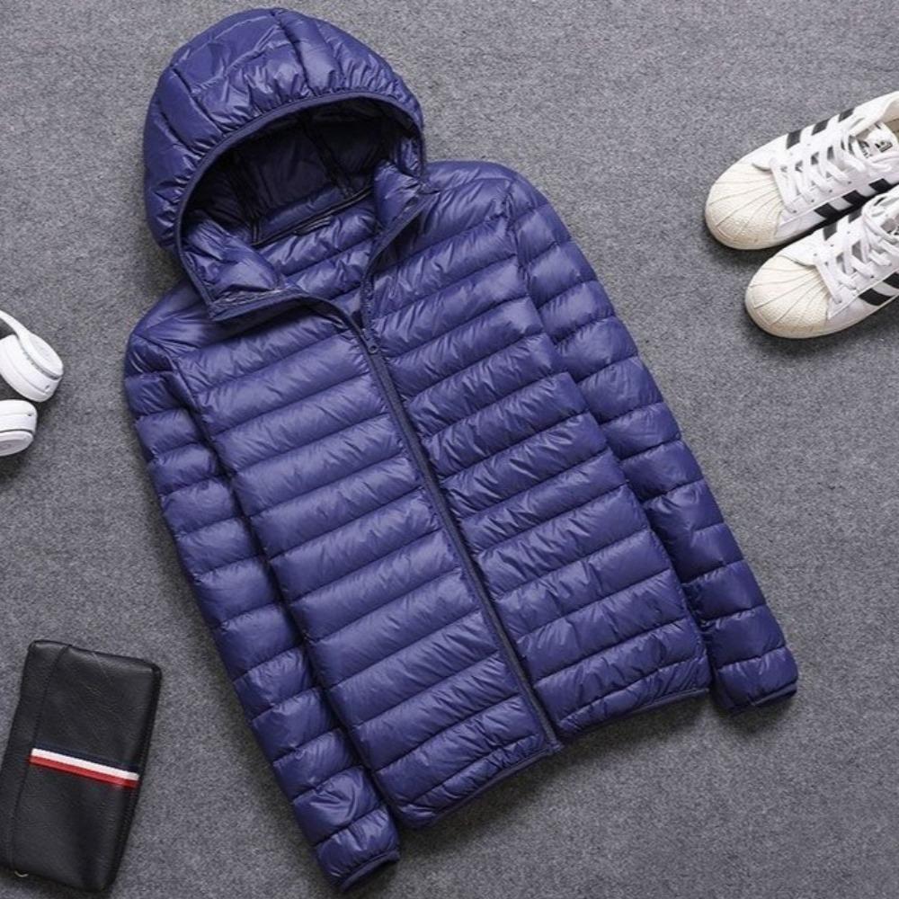Men's Casual Solid Color Hooded Cotton-padded Jacket for Autumn and Winter, Warm Down Jacket
