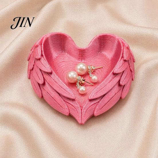 Smooth Edge Jewelry Holder 3D Printed Heart Shaped Tray, Wing Girlish Dressing Table Organizer Organizer, Vanity for Rings Earrings Necklaces