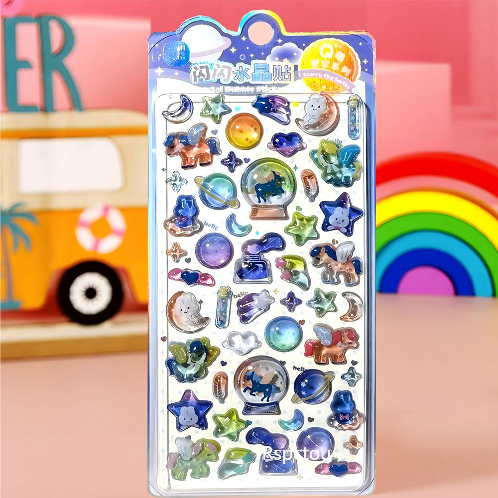 4pcs Cute Dessert Food Animals Cartoon Stickers Funny 3D Crystal Decals Kawaii Decorative Scrapbook Phone Case Car
