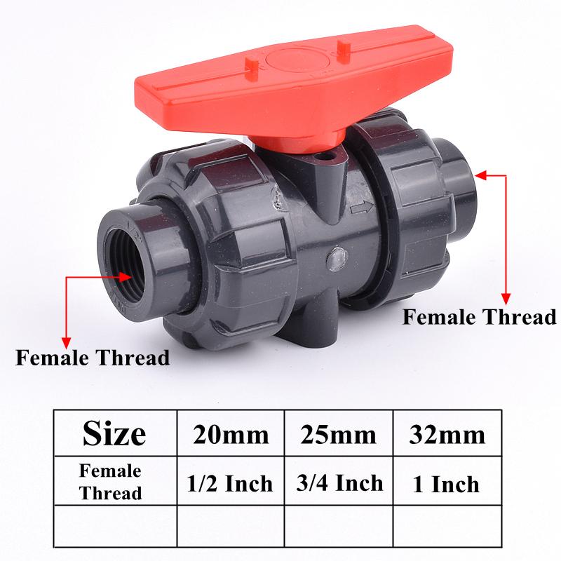 Grey 1/2 Inch~1 Inch Female Male Thread Union Ball Valve Garden Irrigation 20mm~32mm PVC Pipe Socket Water Control Valve