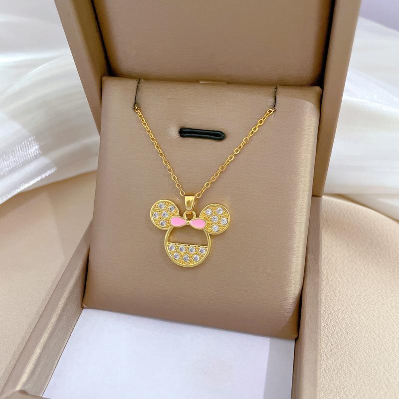 Mickey Head Heavy Industry Necklace Women'S Copper Micro-Inlaid Real Gold Electroplating Delicate Clavicle Chain Neck Chain