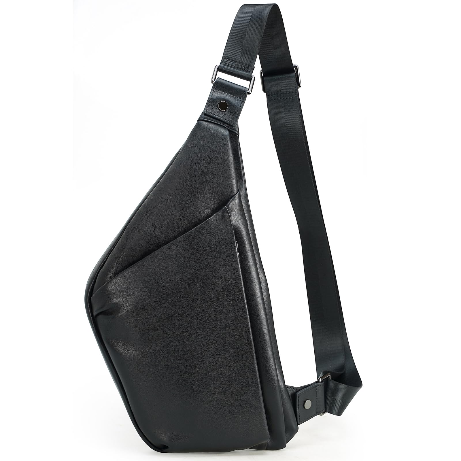 

Masa Kawa Slim Genuine Leather Body Bag for Men, One-Shoulder Bag, Cowhide Leather Sling Bag, Lightweight, Water-Repellent, Black, Popular