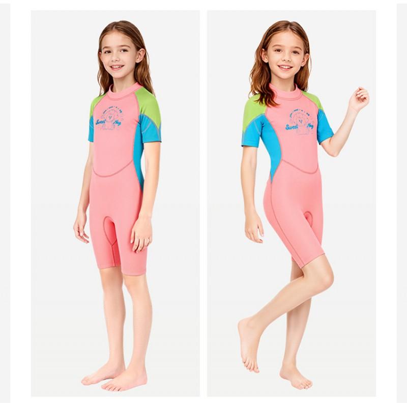 Fato de Mergulho Infantil 2.5MM Fato de Banho de Menina Peça Única Manga Curta Quente Snorkel Surf Medusa