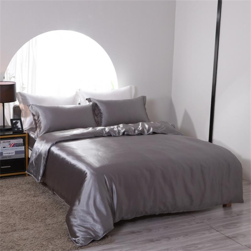 Luxury Mulberry Silk Bedding Set with Duvet Cover Fitted/Flat Bed Sheet Pillowcase Blending Silk Sheet Set Silky Satin Bedsheet