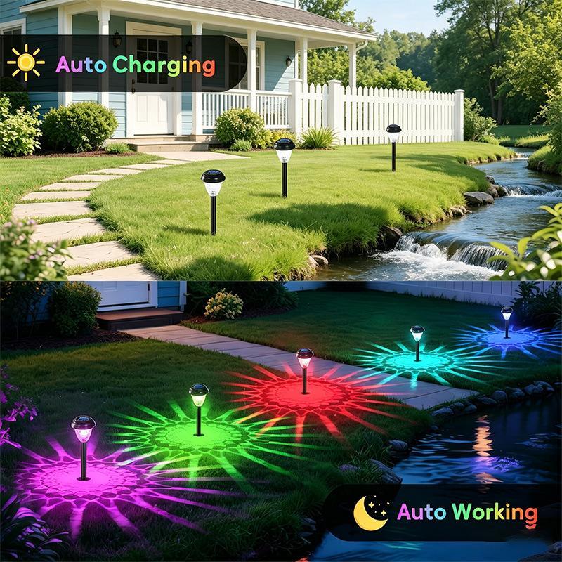 Outdoor Solar Pathway Lights RGB Color Changing Projection Dusk to Dawn for Yard Walkway Landscape Decoration