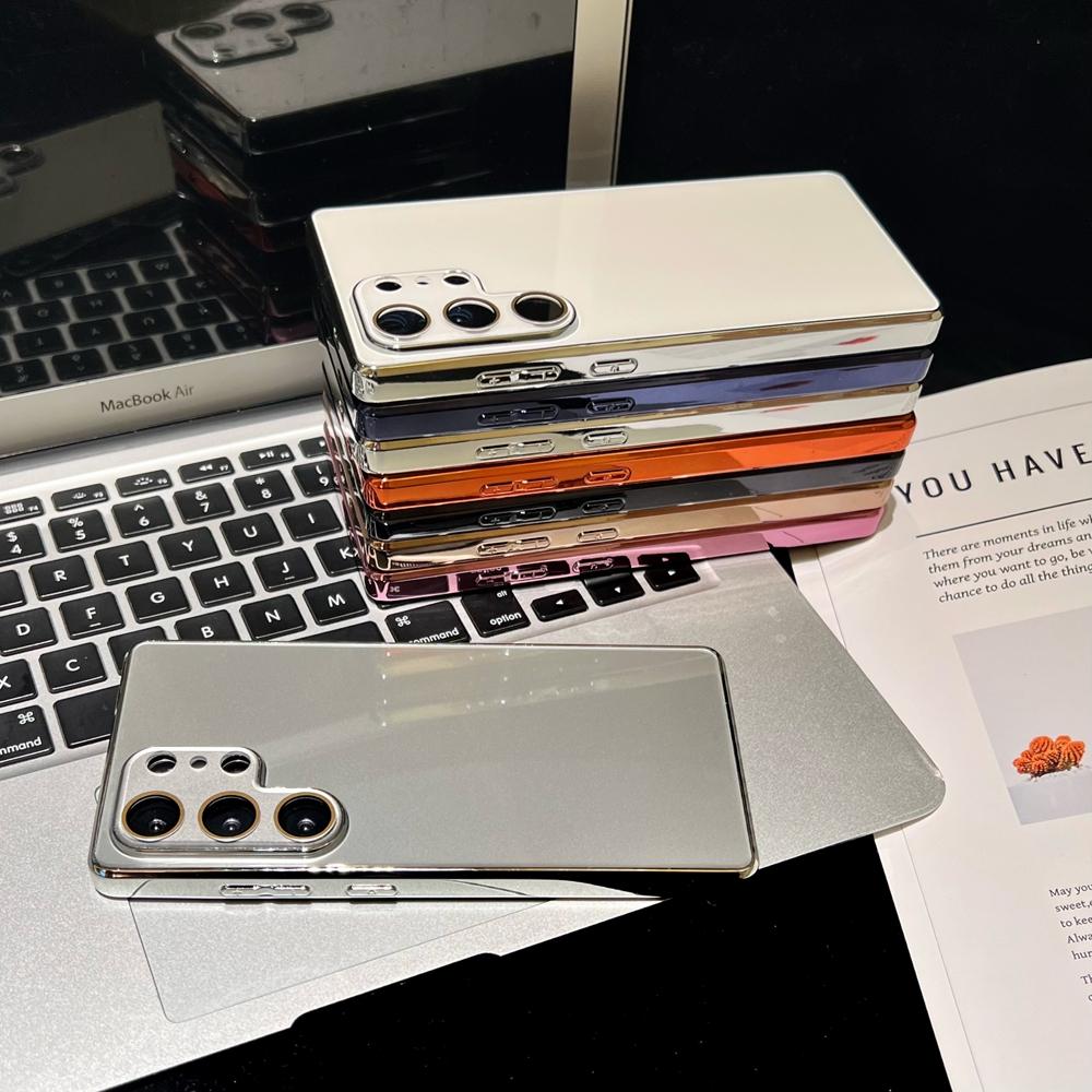 for Galaxy S26Ultra Plating Candy Solid Color Case for Samsung Galaxy S2 S26 Ultra S23 S24 FE Hard Glass Camera Film Cover