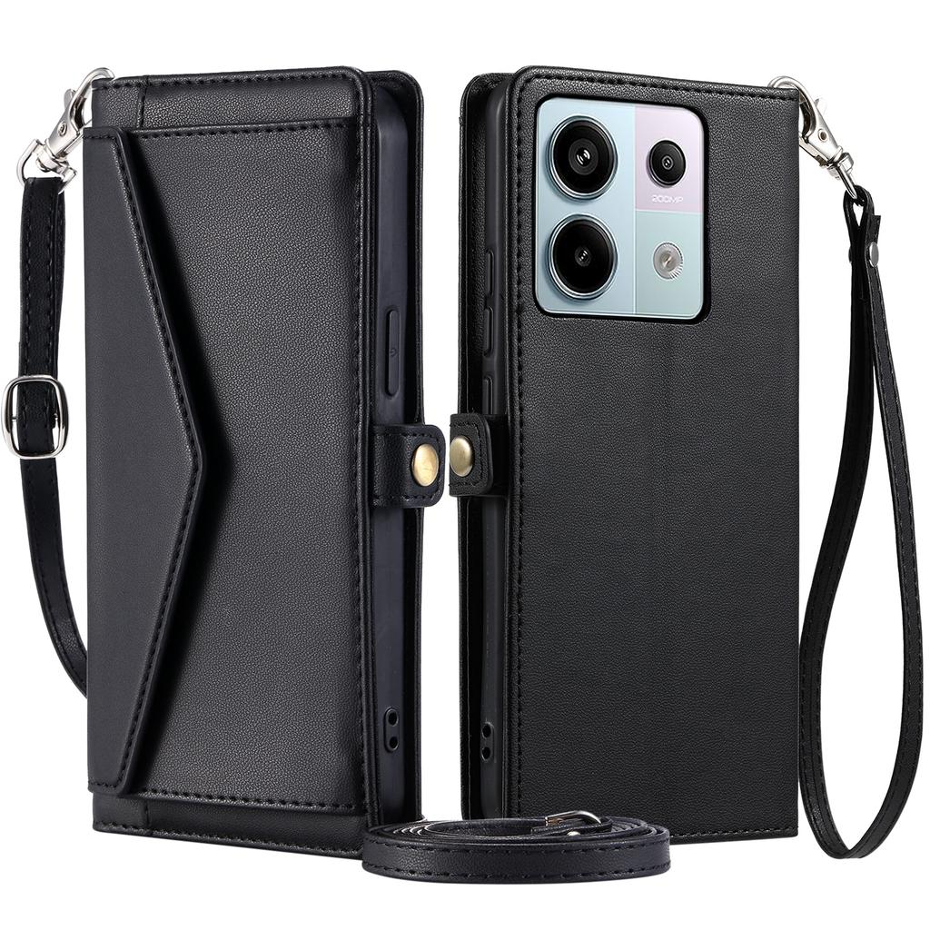 Für Xiaomi Poco X6 5G/Redmi Note 13 Pro 5G Lederhülle Brieftasche Ständer Handyhülle mit Riemen