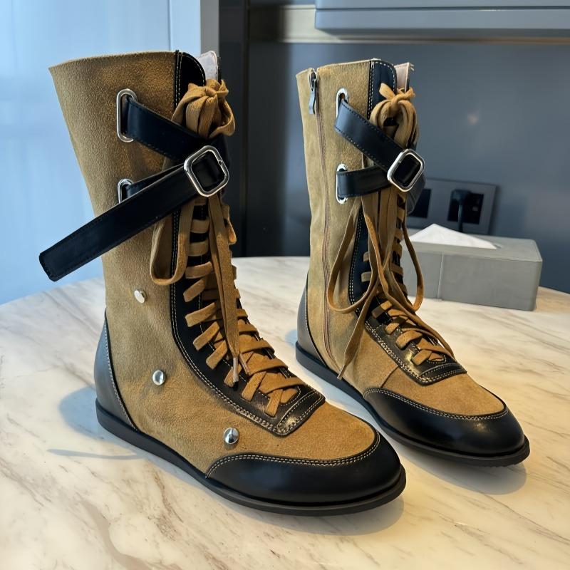 

Fashion Heightened Inner Women s Belt Buckle Casual Mid-leg Boots 40 коричневый