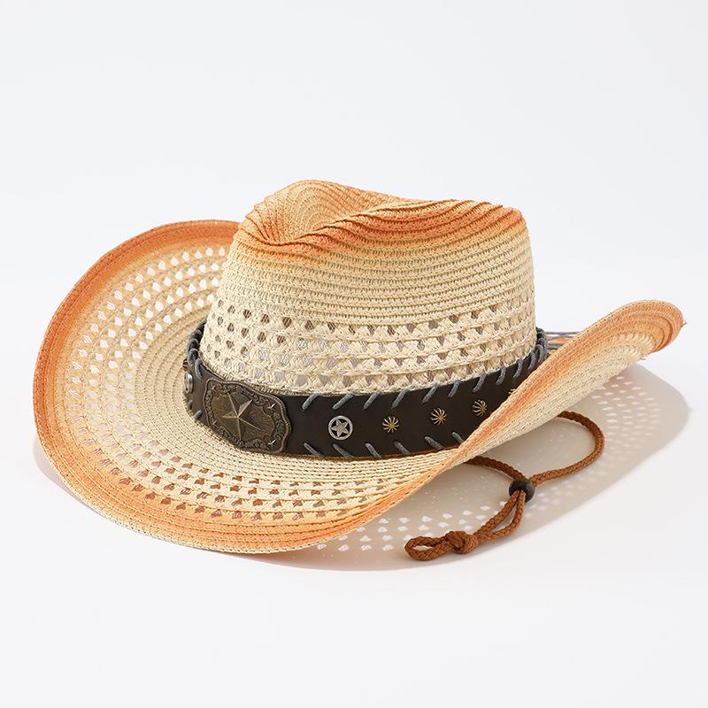 New western cowboy straw hat European and American gradual change color retro panama straw hat fashion jazz top hat