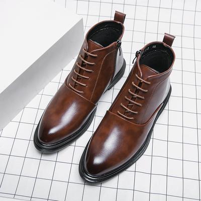 Fashion Side Zipper Male Business Footwear All-match Leisure Walking Shoes Handmade Lace-Up Mens Basic Boots Retro Casual Leather Boots