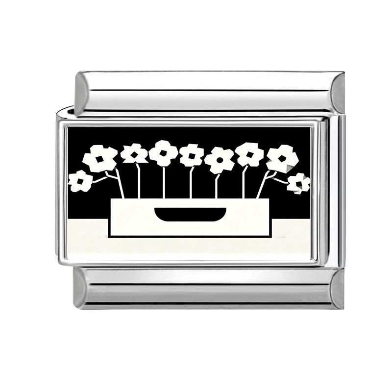 Schönes schwarzes Druckdesign Hase Katze Hund Blumen Herz Y2K Italienischer Charms Glieder Passend für 9mm Edelstahlarmband DIY Herstellung