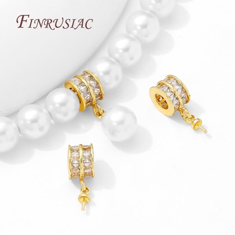 18K Gold Plated Brass Zircon Charms with Pearl Mounting Accessories,Pendants For Necklaces,DIY Jewelry Making Supplies