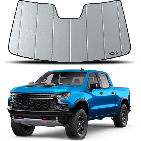 Windshield Sun Shade for Chevrolet Silverado/GMC Sierra 1500(2019-2026),Silverado/Sierra 2500 HD,3500 HD(2020-2026),Deluxe Front Windshield gray-safeguard