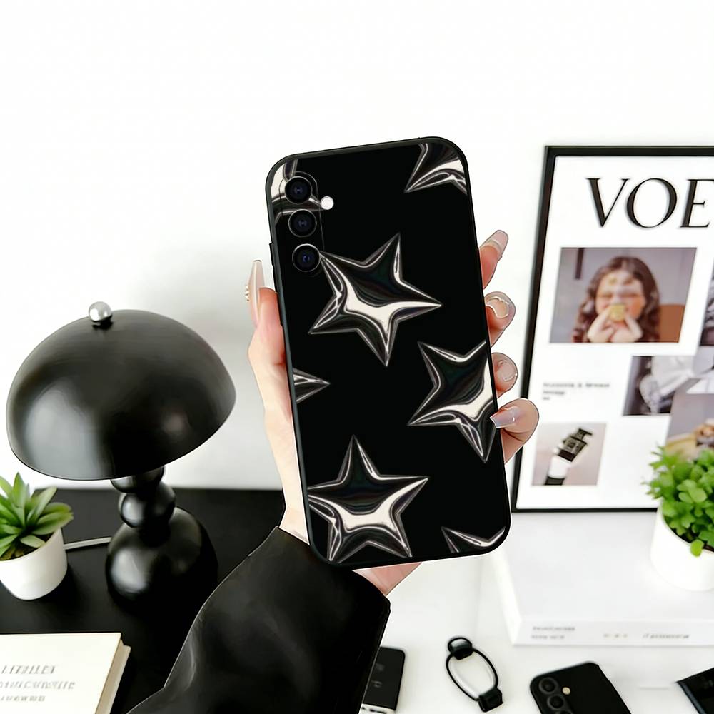 Y-y2K Star Aesthetic Phone Case Black Silicone Soft For Samsung Galaxy A73,A72,A71,A70,A53,A52,A51