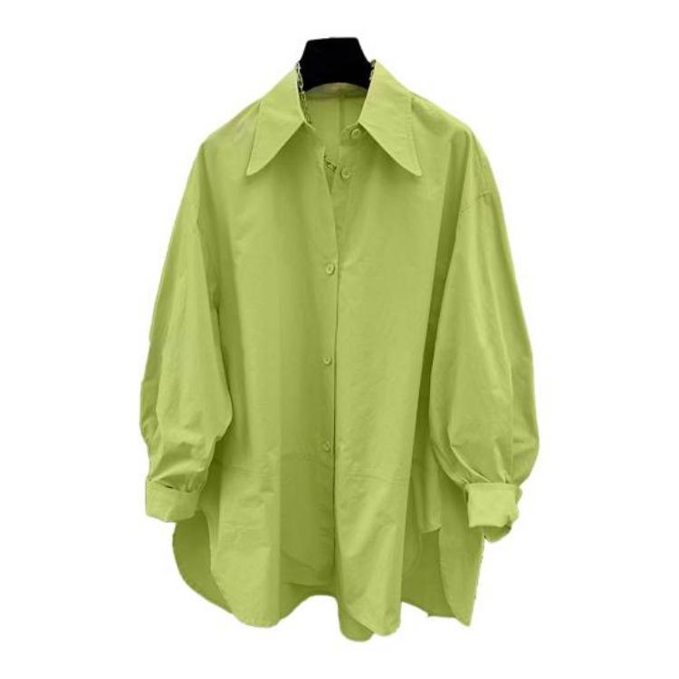 Long Sleeve Womens Shirt Loose Fit Blouse Cotton Solid Color Pointed Lapel Collar Spring Autumn Top for Work Travel Parties