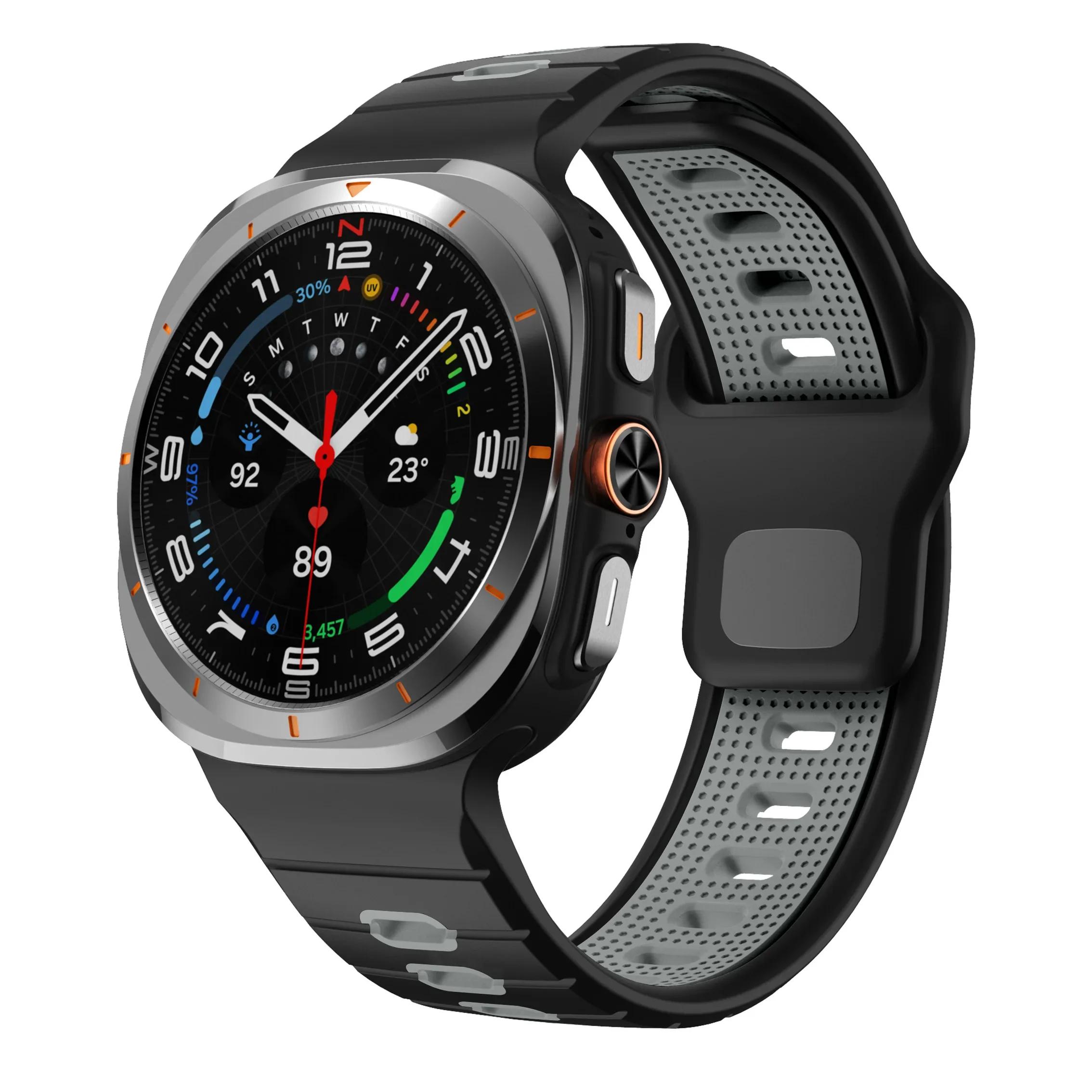 

Спортивный ремешок для Samsung Galaxy Watch Ultra 47 мм Сменный браслет для Galaxy Watch Ultra Двухцветный силиконовый ремешок на запястье Galaxy Watch Ultra черный серый
