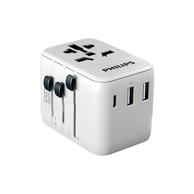 Philips Adaptador de viaje, enchufe de conversión global, Reino Unido, Hong Kong, Europa, enchufe multifuncional estándar, 15 W, carga rápida, carga USB, SPB1005