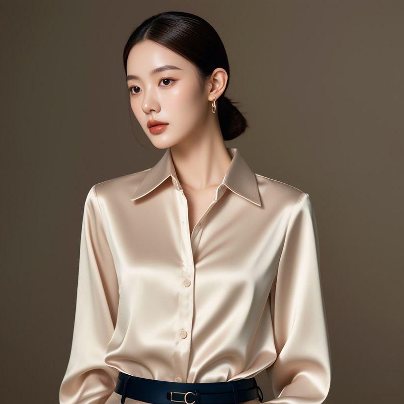 Summer Trend Fashion Women's Casual Elegant Satin Long Sleeved Shirt Office Women's Shirts And Blouses Slim Femal Clothes
