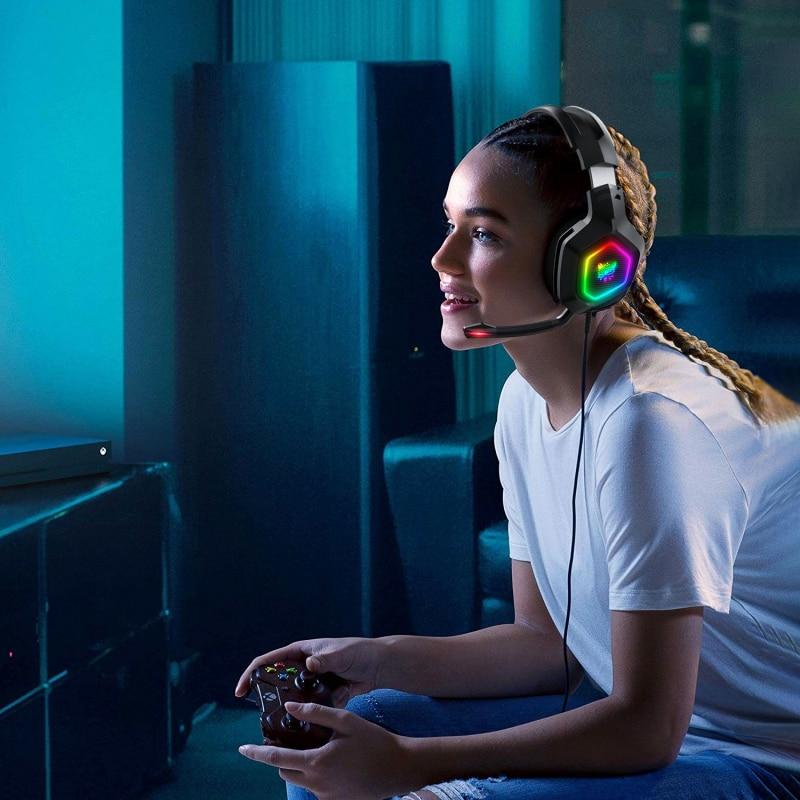 K10 Head-Mounted Professional Gaming Headset RGB Colorful Lighting Mic PC Phone PS4 XBOX Switch Gamer Wired Headphone