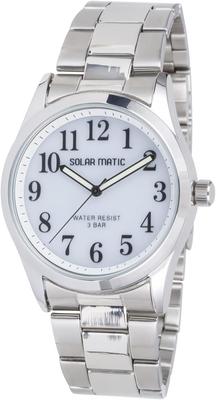 CREPHA Analog Solar Rechargeable Watch with Metal Men's Band, Silver, SM-AM167-WTS
