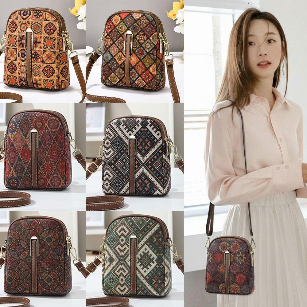Damen Mode Bohème Stil Bedruckte Handytasche Ethnischer Stil PU Leder Einzelne Umhängetasche Luxuriöse Vielseitige Handtasche Für Damen
