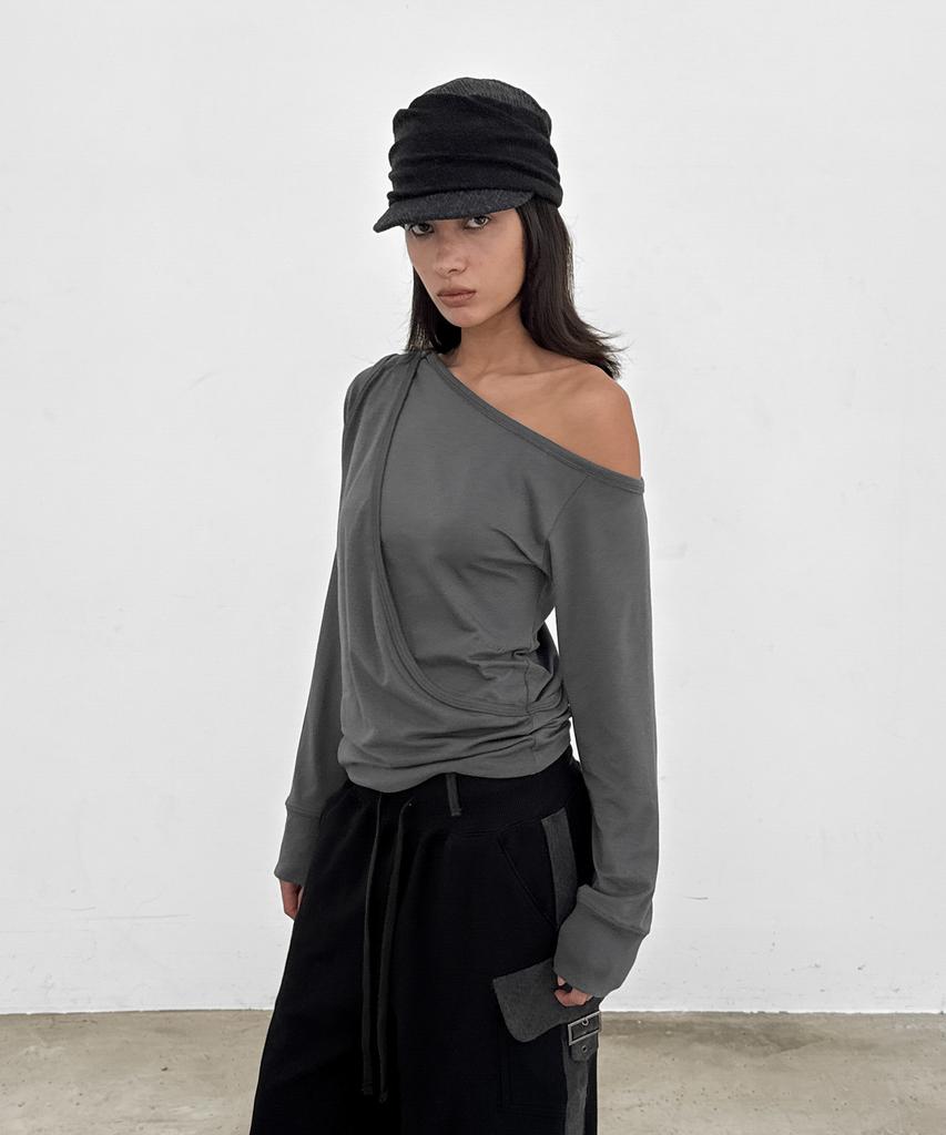 SANDRIC One-Shoulder Layered Tee_Charcoal