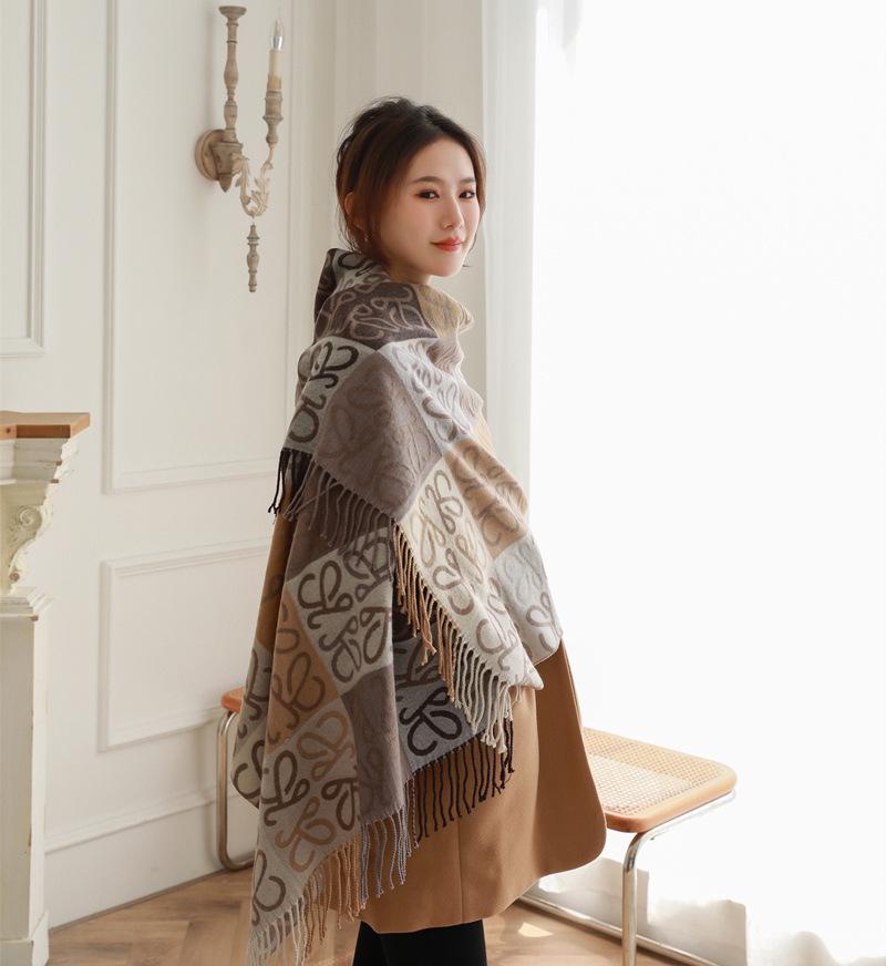 Eșarfă Toamnă și Iarnă Cașmir Imitație Versatilă Îngroșată Călduroasă pentru Femei Șal Lung cu Două Fețe și Dublu Scop