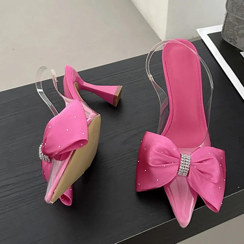 Eilyken Butterfly-knot Pointed Toe Women Pumps Sexy PVC Transparent Low Heels Sandals Elegant Wedding Banquet Female Shoes