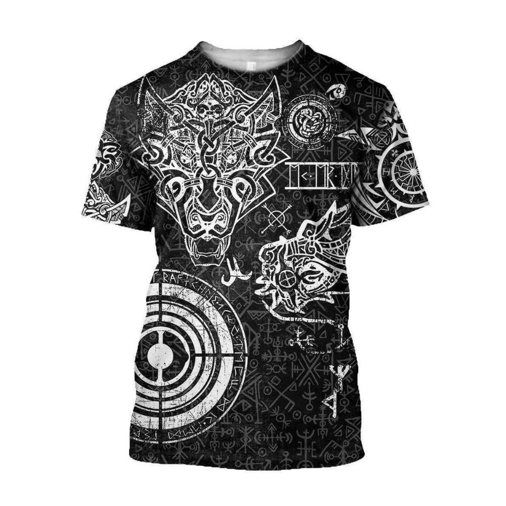 Summer Round Neck 3D Viking Symbol Pattern Print Top Fashionable Casual Short Sleeved Men's T-shirts