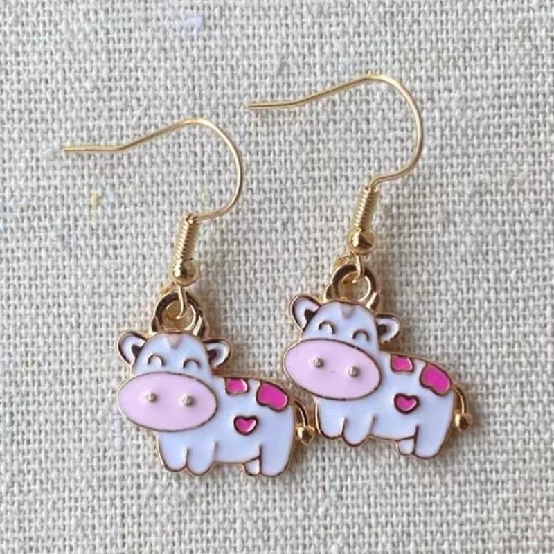 Happy Cow Oil Drop Alloy Rubber Band Headgear Pendant Earrings